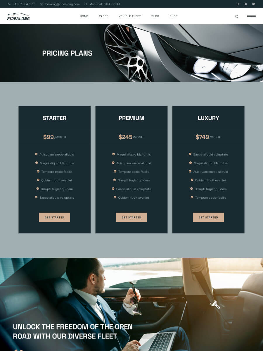 Ridealong Car Rental Pricing Plans